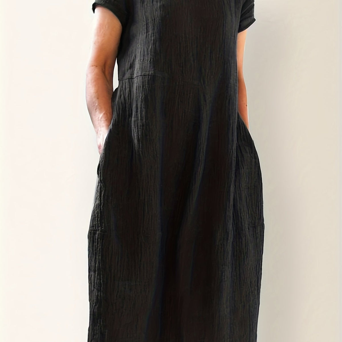 Women's Plus Size Short Sleeve Maxi Dress With Pockets