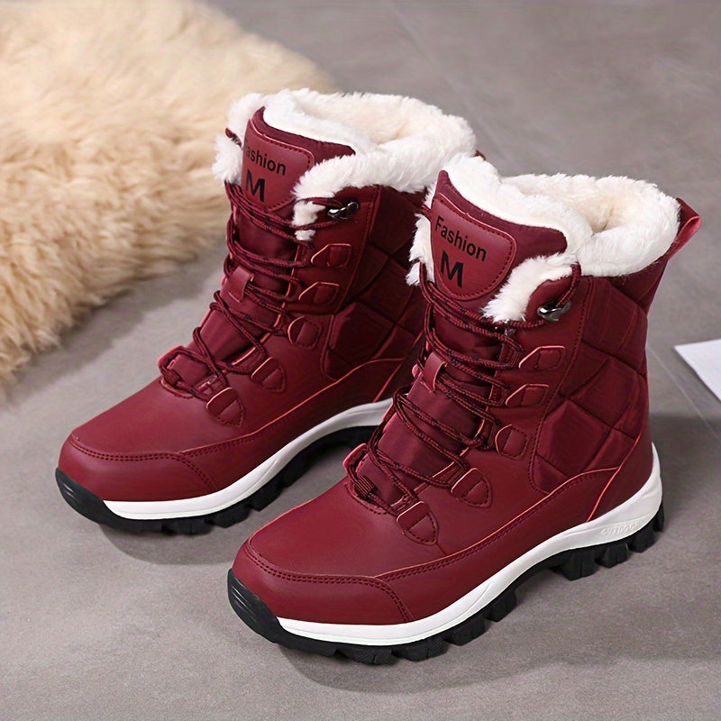 Women's Plush Lined Snow Boots Waterproof Thermal Lace Up Winter Outdoor Shoes