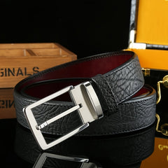 Men's Wild Style Stitch Belt with Stainless Steel Buckle Top Cowhide Leather