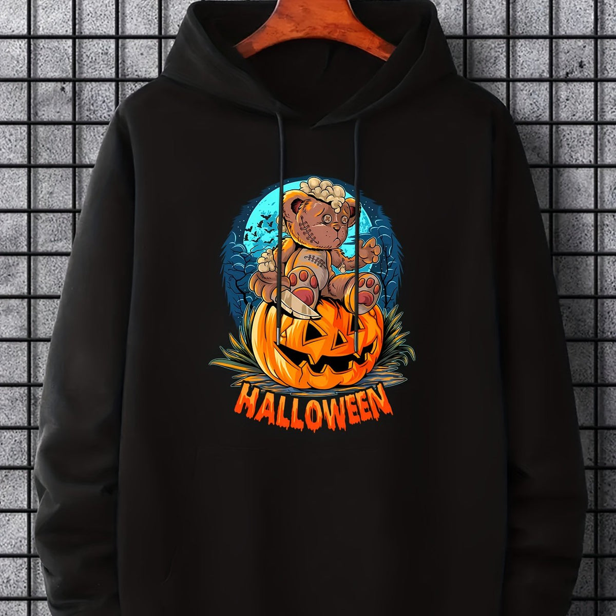 Men's Halloween Bear Graphic Hoodie Slightly Stretch Sweatshirt