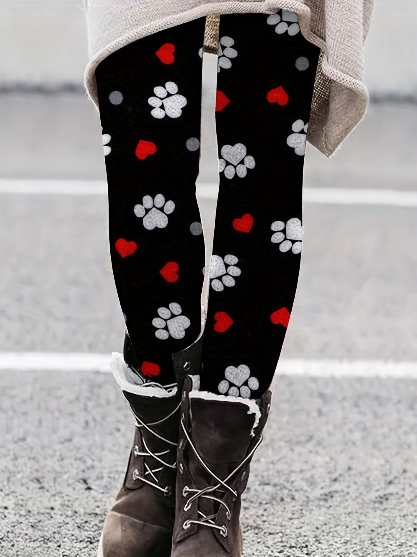  Leggings Women's Plus Heart & Paw Print High Rise Leggings