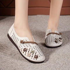 Women's Hollow Out Flat Shoes Flower Decor Slip On Casual Walking Flats