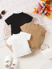 Baby Girls Cotton Ribbed Knit T shirt 3pc Set
