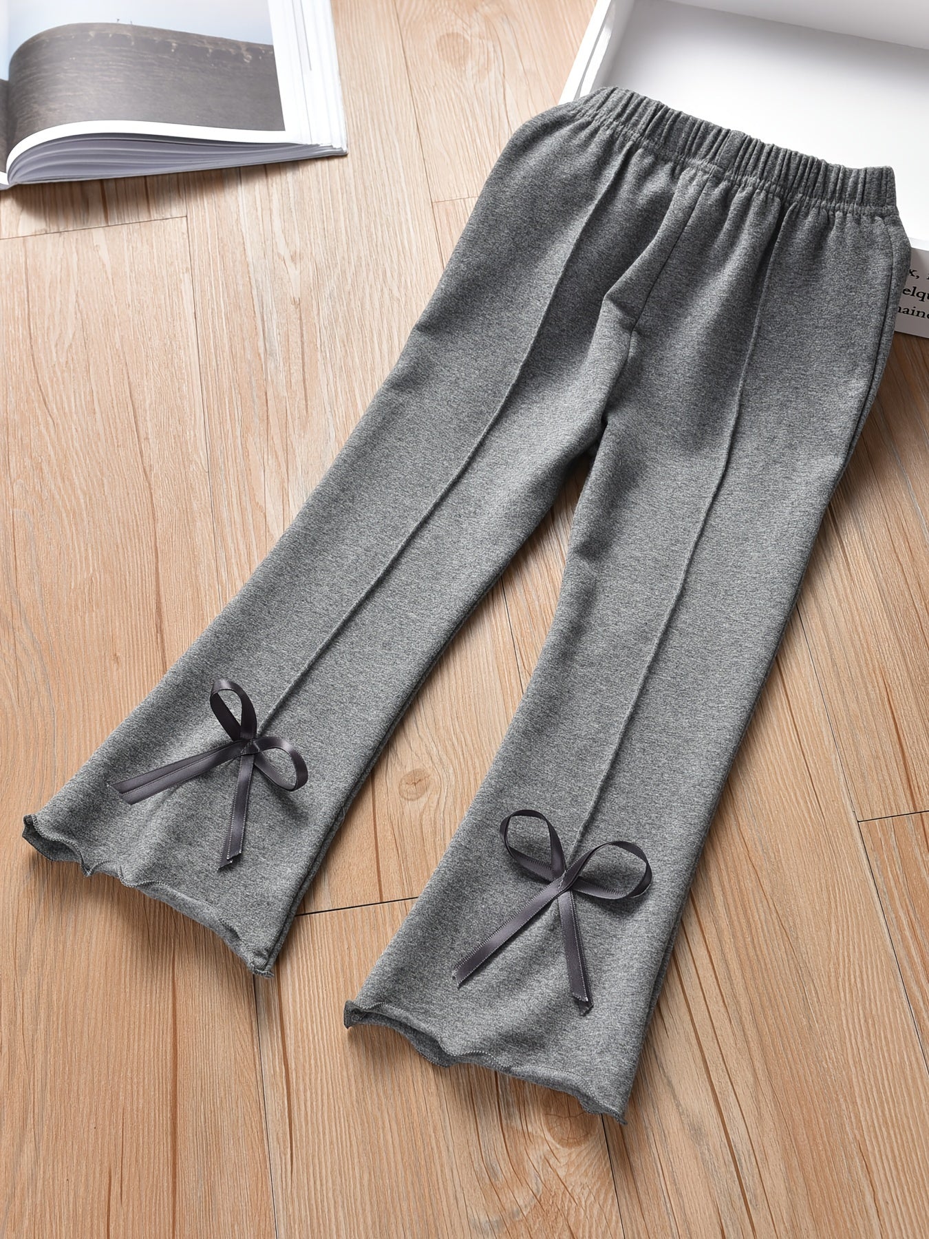 Girl Sweet Bow Flare Pants Soft Stretch Bell Bottom Pants