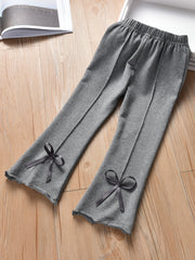 Girl Sweet Bow Flare Pants Soft Stretch Bell Bottom Pants