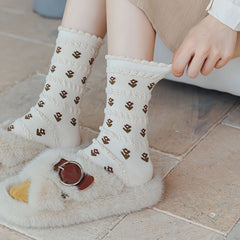5 Pairs Floral Print Socks Women's Mid Tube Stockings & Hosiery