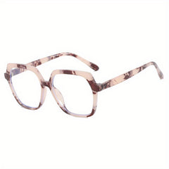 Geometric Clear Lens Glasses Block Spectacles Frame for Women Girls