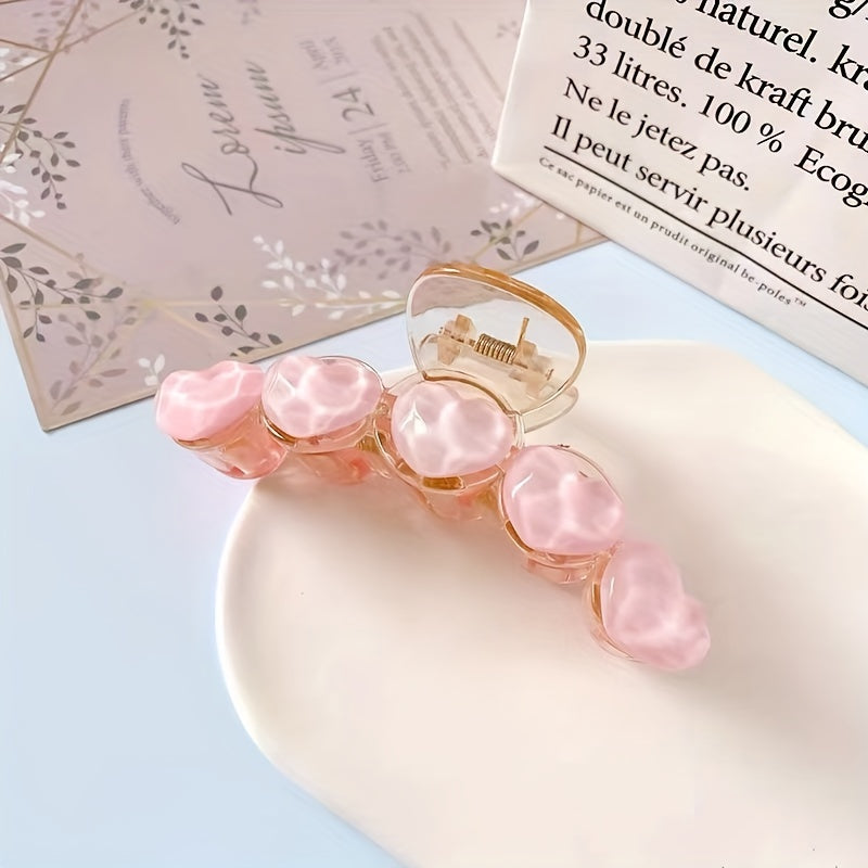 Pink Love Heart Hair Claw Clips Acrylic Grip Hair Jaw Clip