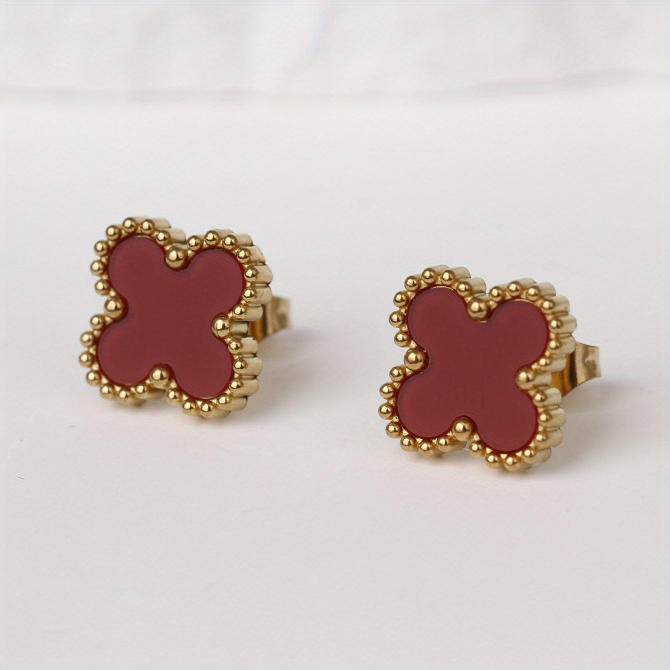 4 Leaf Clover Stud Earrings Minimalist Style Stainless Steel 14K Plated