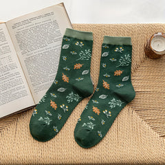 5 Pairs Retro Floral & Plaid Mid Tube Socks Women's Stockings