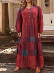  Colorblock Grid Print Maxi Dress With Pockets