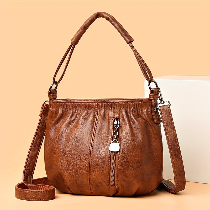 Vintage PU Leather Crossbody Bag Retro Shoulder Bag Women's Handbag