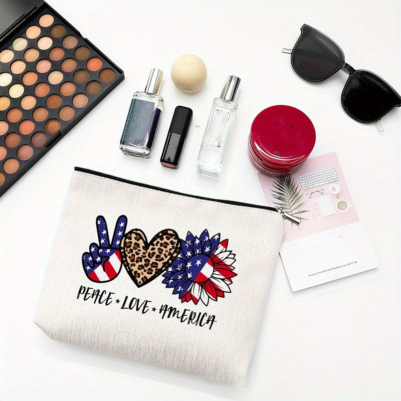 Flag Pattern Toiletry Bag Independence Cosmetic Travel Storage Portable