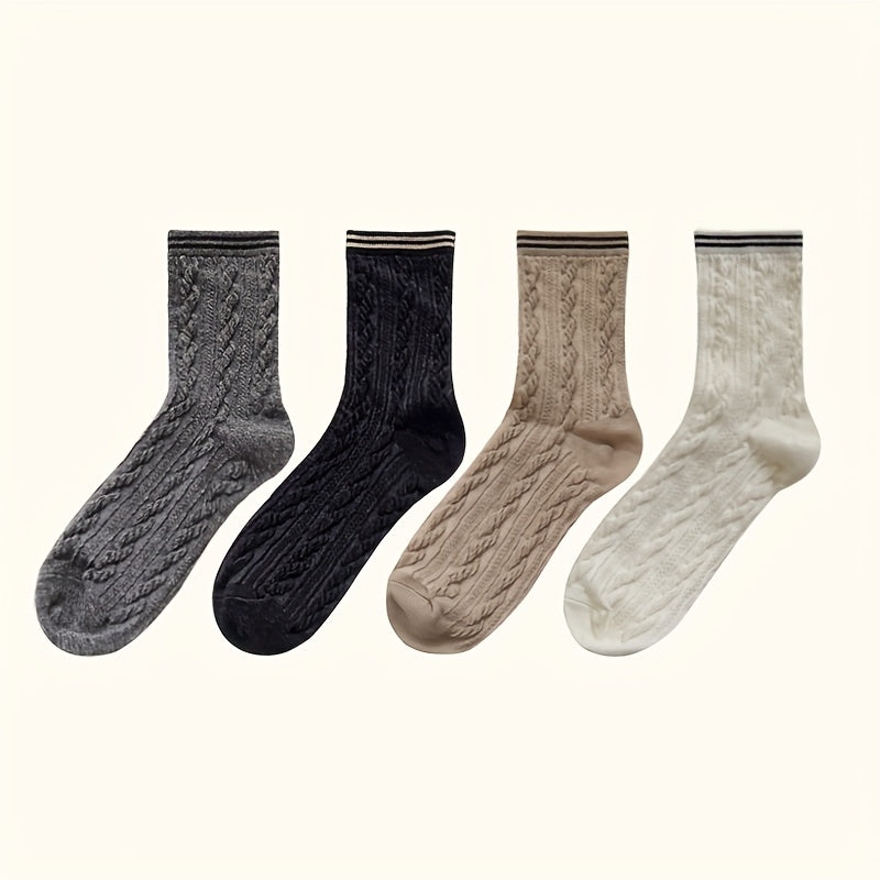4 Pairs Twist Textured Socks Women's Mid Tube Stockings