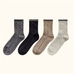 4 Pairs Twist Textured Socks Women's Mid Tube Stockings