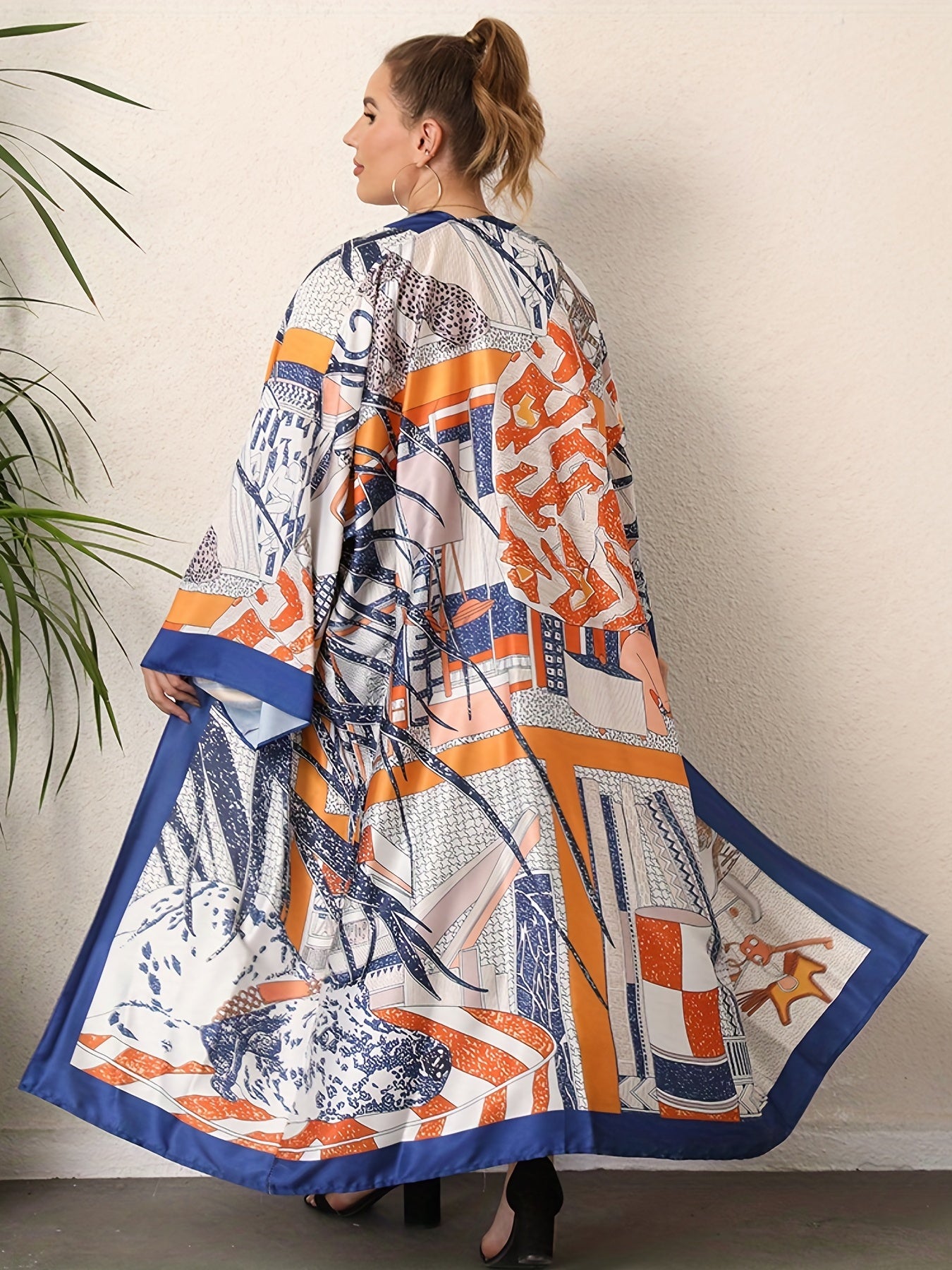  Boho Kimono Women's Plus Graphic Print Long Sleeve