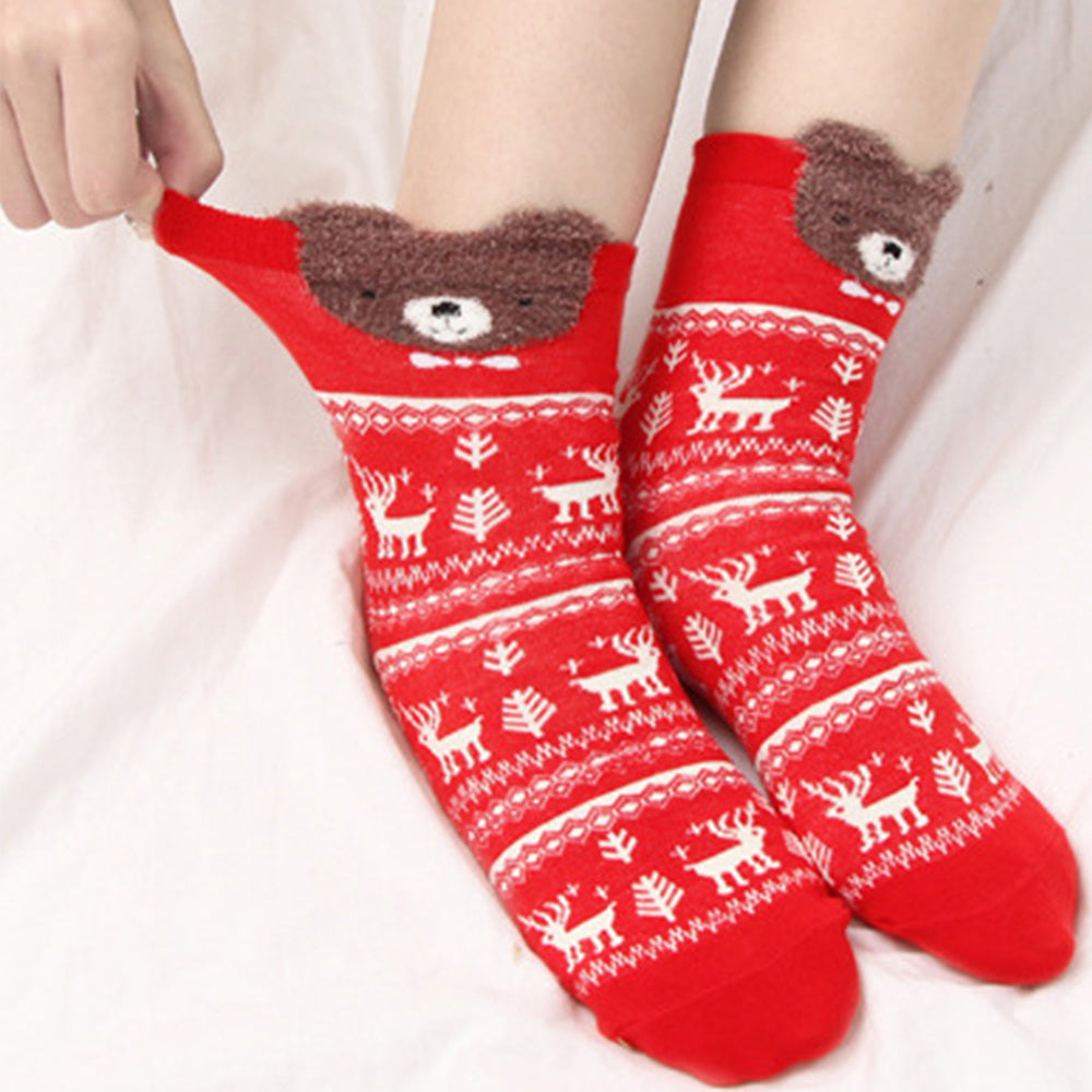 4 Pairs Christmas Print Socks Comfy Mid Tube Stockings Women's Hosiery
