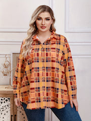  Plaid Print Button Up Long Sleeve Blouse