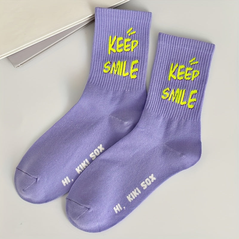 Letter Print Socks Comfy & Breathable Mid Tube Socks Women's Stockings