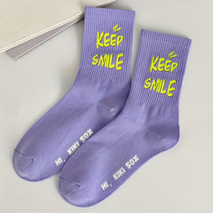 Letter Print Socks Comfy & Breathable Mid Tube Socks Women's Stockings