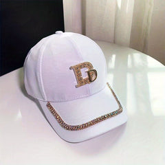 Rhinestone D Label Baseball Cap Hip Hop Sunscreen Sports Hat