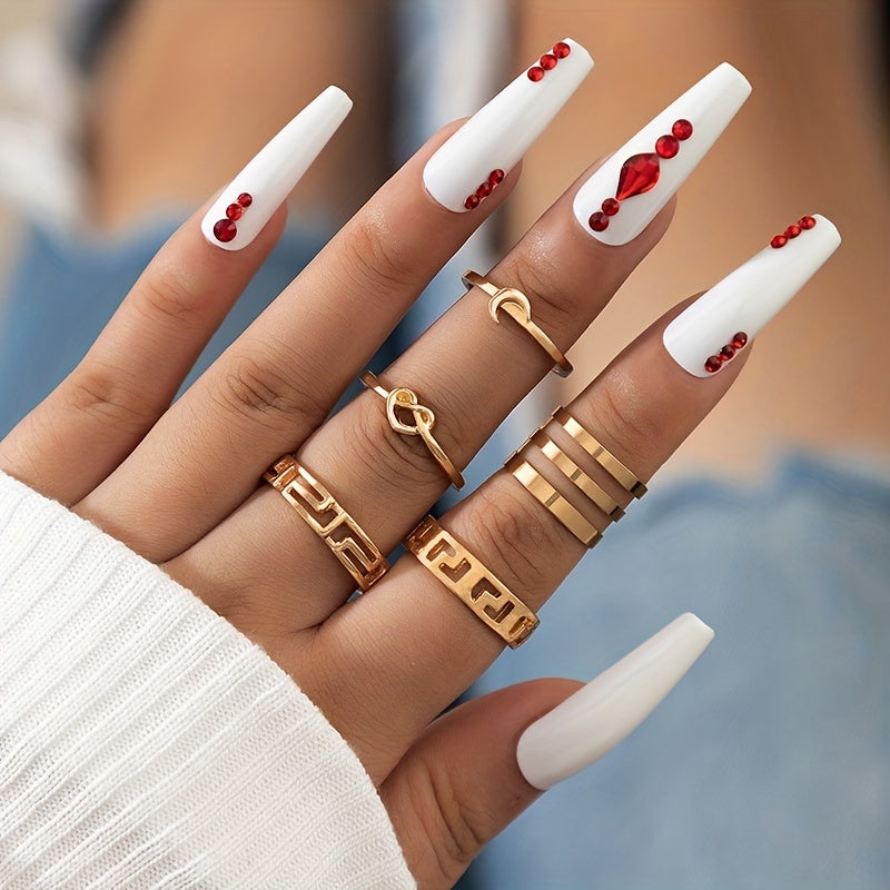 Moon & Star Stackable Ring Set 5 Pcs Vintage Style