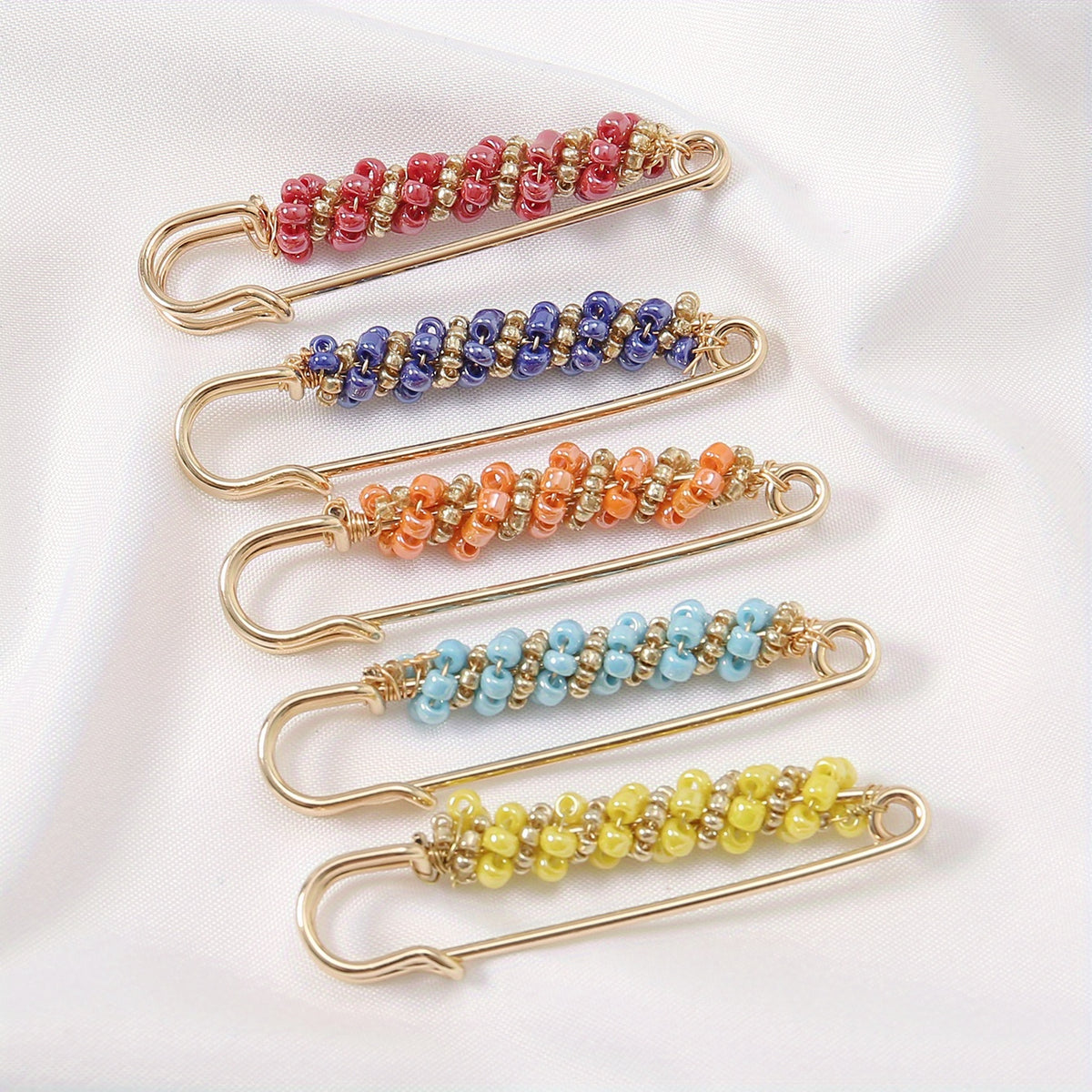 5pc Colorful Scarf Buckles Beads Brooches Sweater Shawl Clips