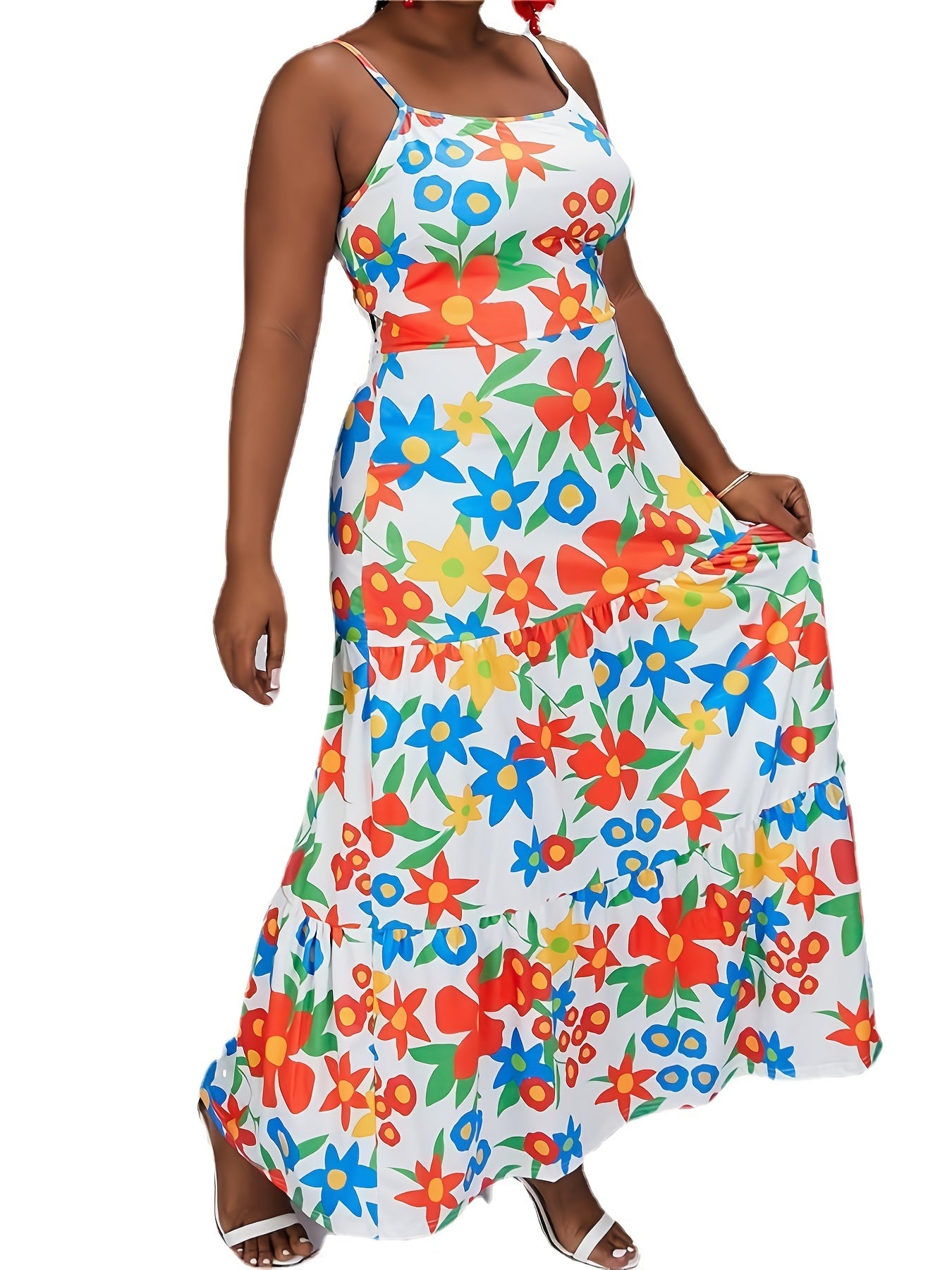  Retro Floral Print Maxi Dress