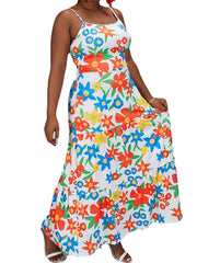  Retro Floral Print Maxi Dress