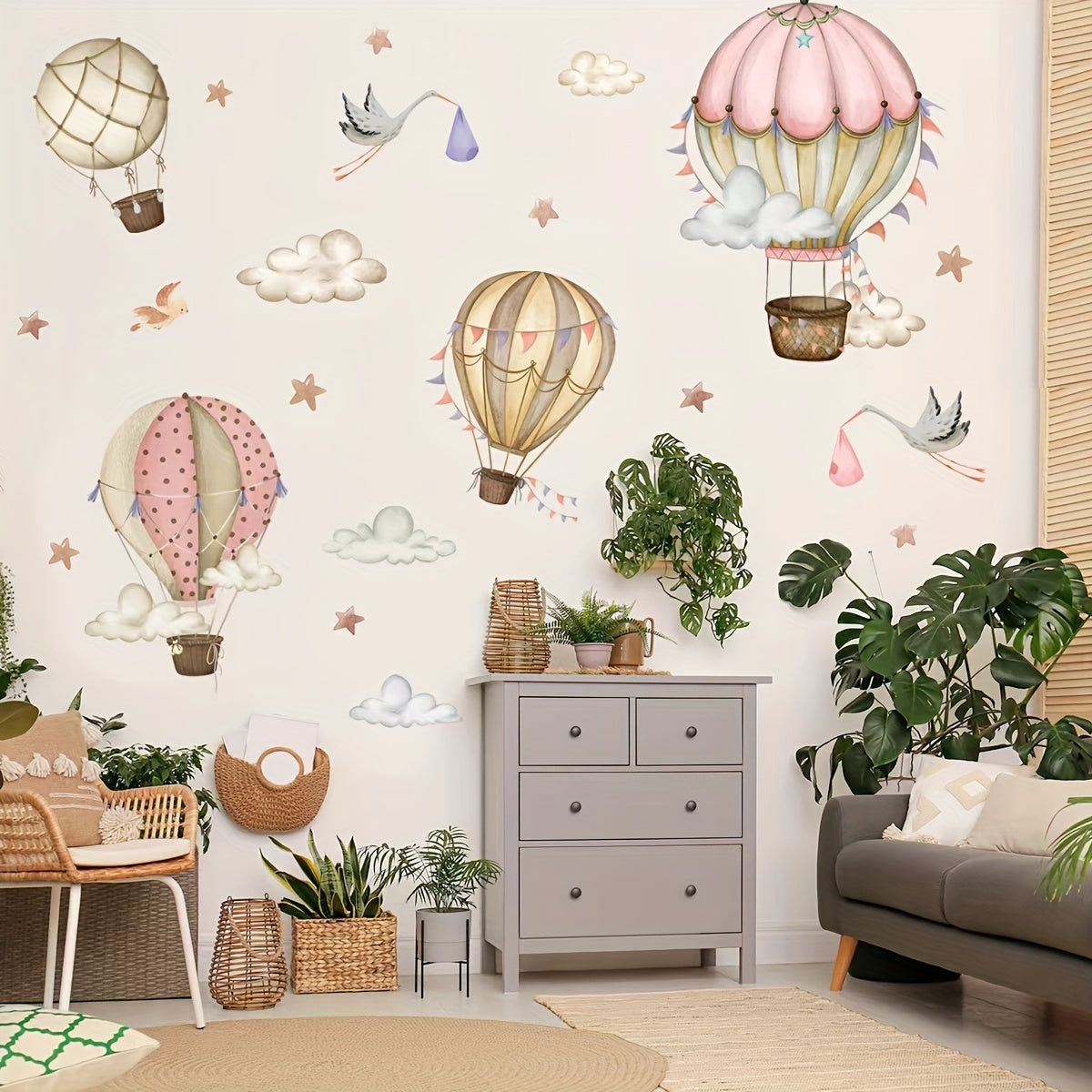 2pcs Hot Air Balloon Cloud Wall Decals Self Adhesive Wall Stickers