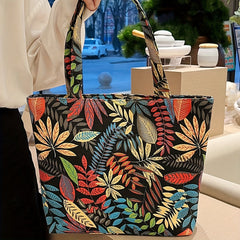 Vintage Leaves Pattern Lightweight Tote Bag All Match Handbag