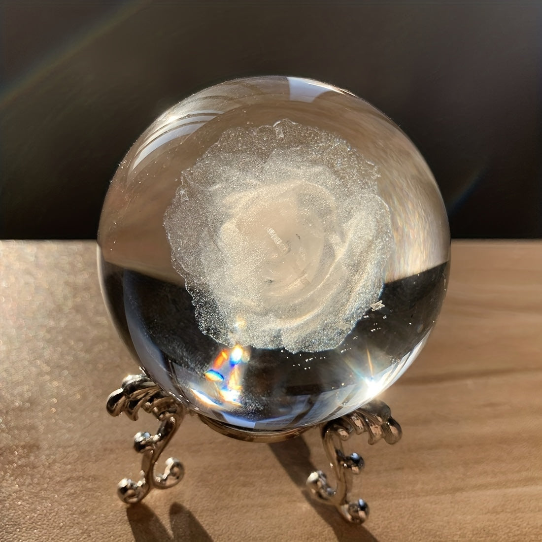 2.4 Inch Laser Rose Crystal Ball Statue Decor