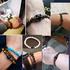 Crown Tiger Eye Bead Bracelet Men's Jewelry