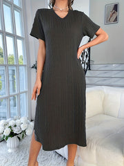 Plus Size Solid Jacquard V Neck Maxi Dress