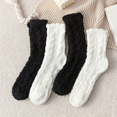 4 Pairs Floral & Bow Decor Socks Comfy & Fuzzy Floor Socks Women's Stockings