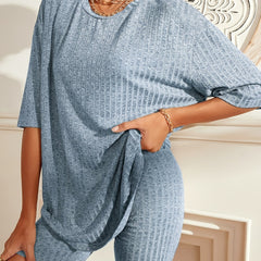 Ribbed Lounge Set Short Sleeve Top & Shorts