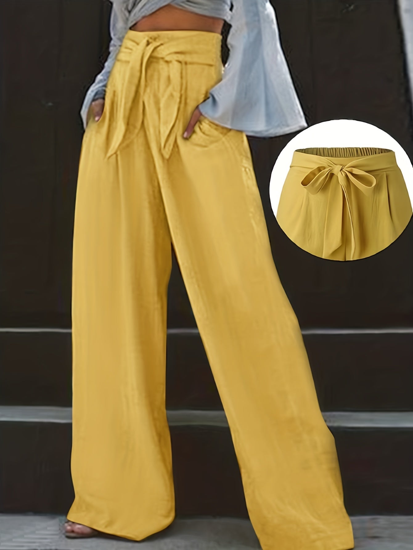 Women's Plus Elastic High Rise Wide Leg Trousers With Pockets