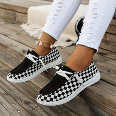 Breathable Checkerboard Loafers Lightweight Canvas Sneakers