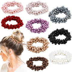 9pcs Pearl Hair Tie Resin Ball Decor Hair Ring Elastic Ponytail Holder