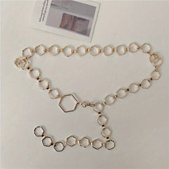 Geometric Gold Metal Waist Chain Belt Adjustable for Women