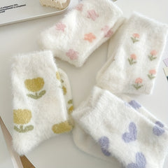 6-Pair Floral Print Fuzzy Warm Socks Women's Stockings & Hosiery