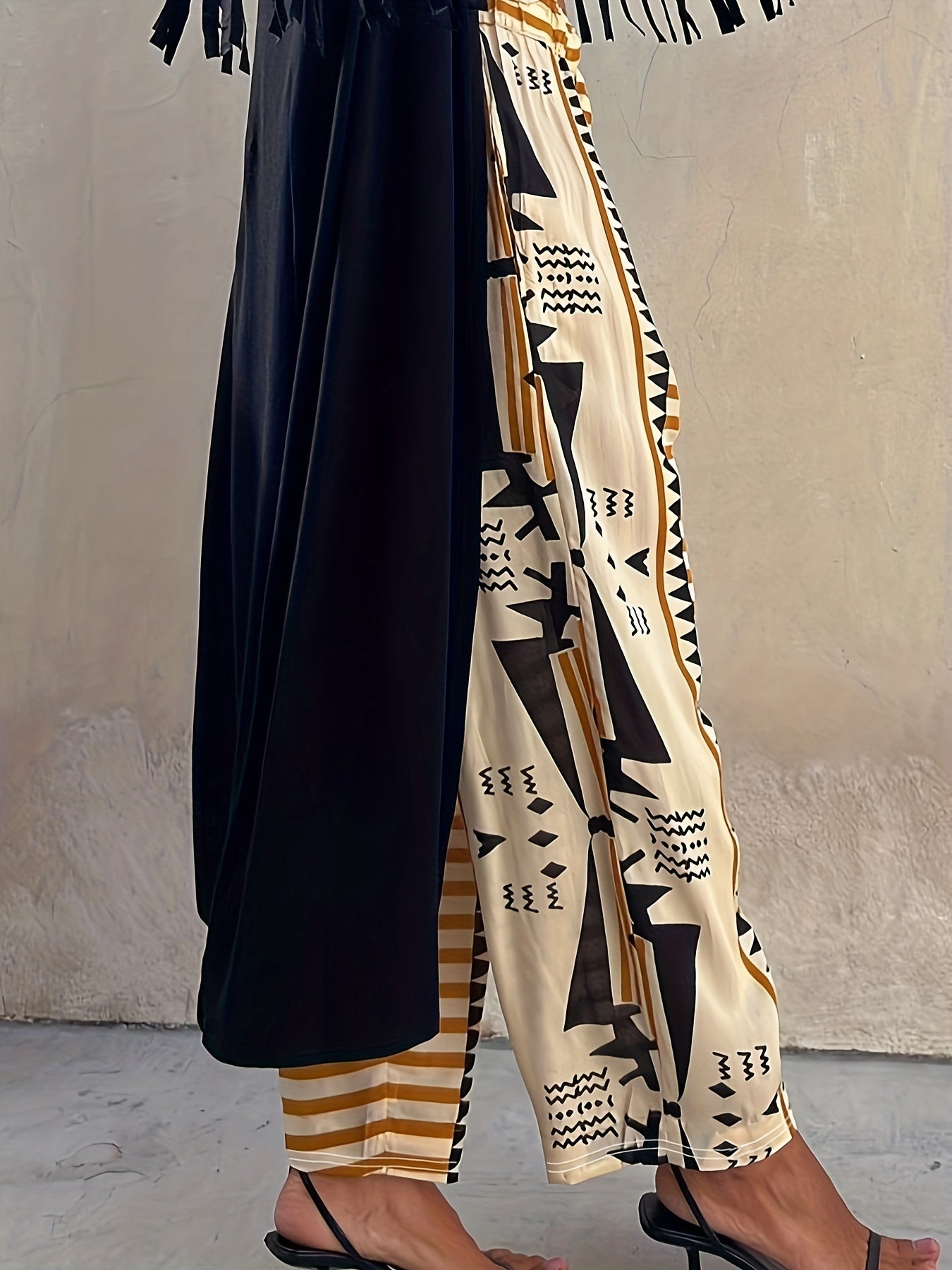 Colorblock Geo Print Wide Leg Trousers
