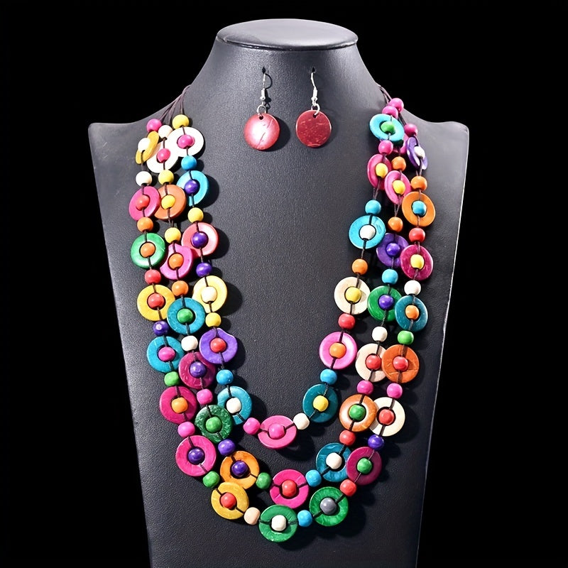 Boho Style Multilayer Necklace Set & Earrings