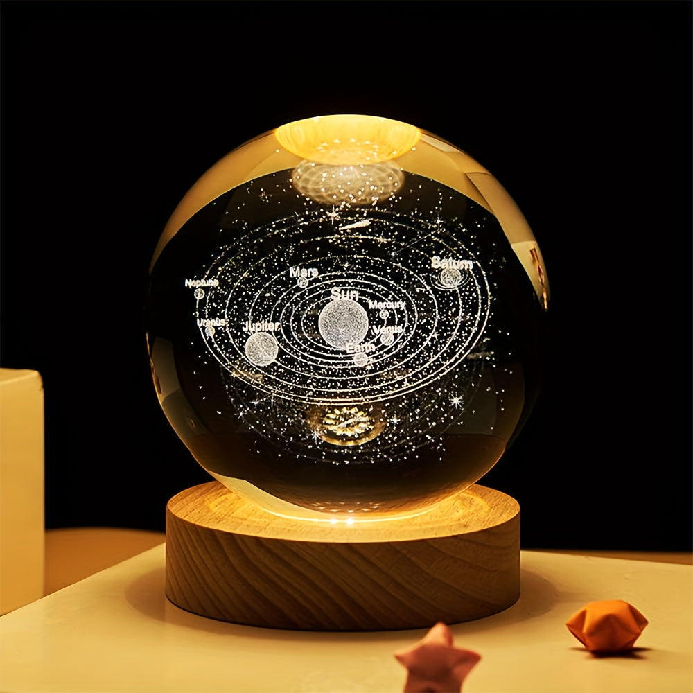 3D Solar System Crystal Ball Night Lamp with LED Base