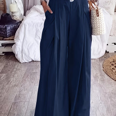 Women's Plus High Rise Wide Leg Trousers With Pockets