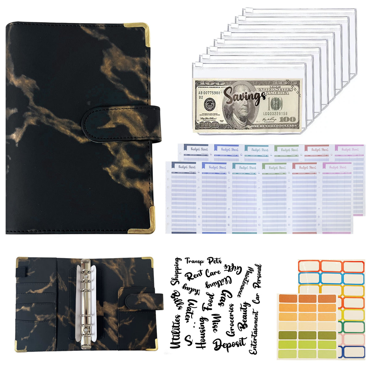 Marble A6 Budget Planner Binder with Cash Envelopes