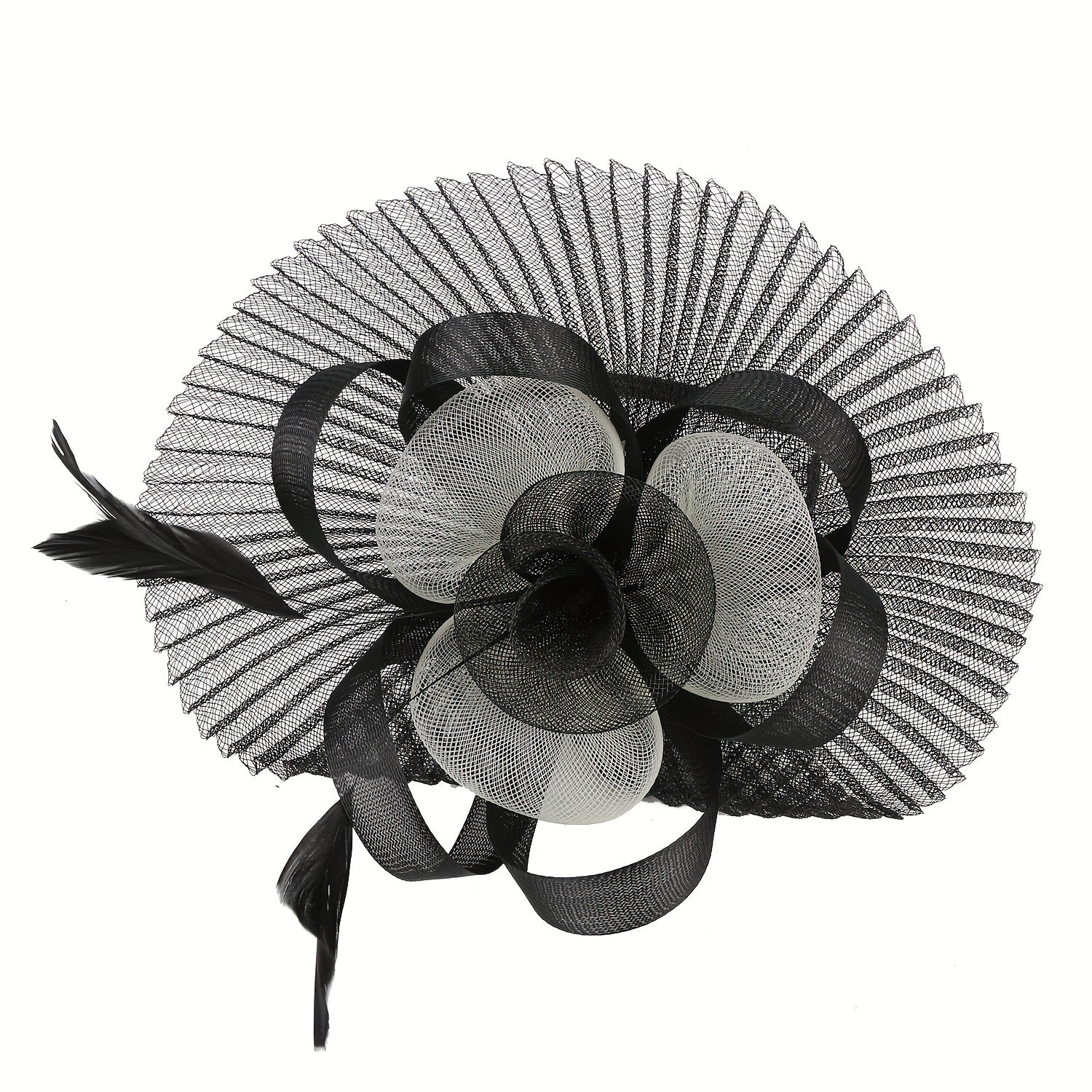 Pleated Mesh Flower Fascinator Hat With Veil Headwear 20s Hat