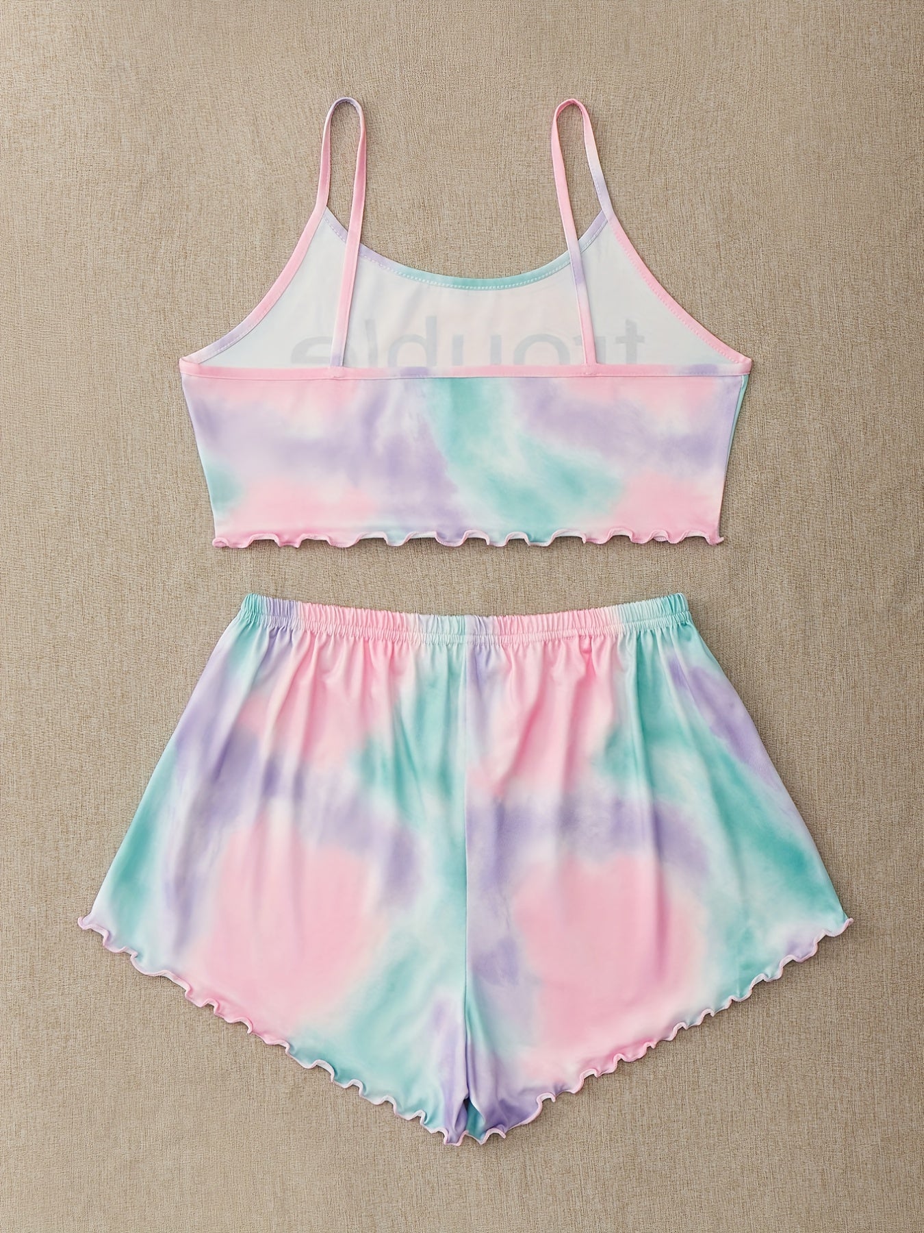 Tie Dye Print Pajamas Set Soft Cami Top & Elastic Waistband Shorts