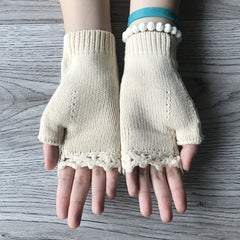 Women's Flower Knit Fingerless Gloves