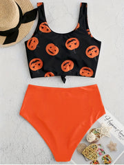  Retro Pumpkin Print Tankini Set